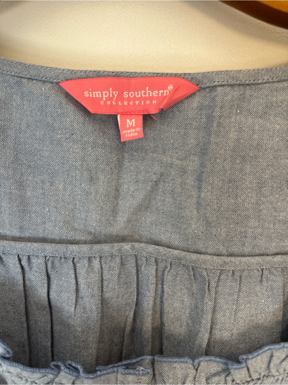 Simply Southern Light Chambray Button-Front Ruffle Tank - Picture 3 of 4